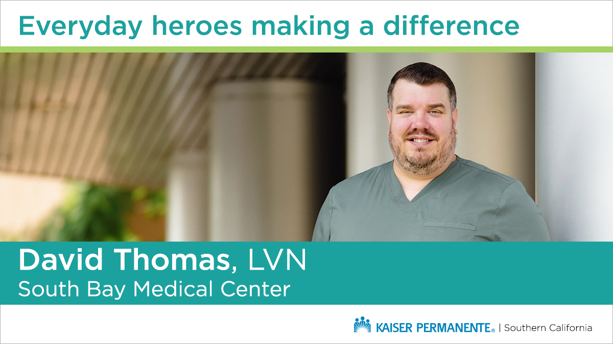 Meet David Thomas, LVN, #KPSouthBay! Dedicated to providing exceptional care, David went above & beyond for a patient experiencing troubling symptoms & identified a critical condition. David's commitment to patient care provided a chance at a brighter outcome! 👏 #EverydayHero