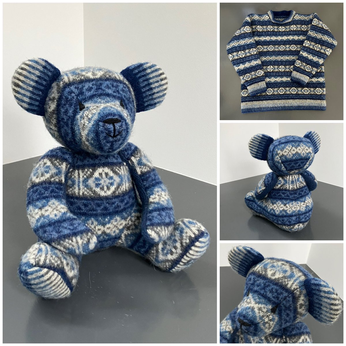 Burra Bear commissions:
Burra Bear made from a beautiful hand knitted Fair Isle jumper with lots of sentimental value 
#burrabears #shetland