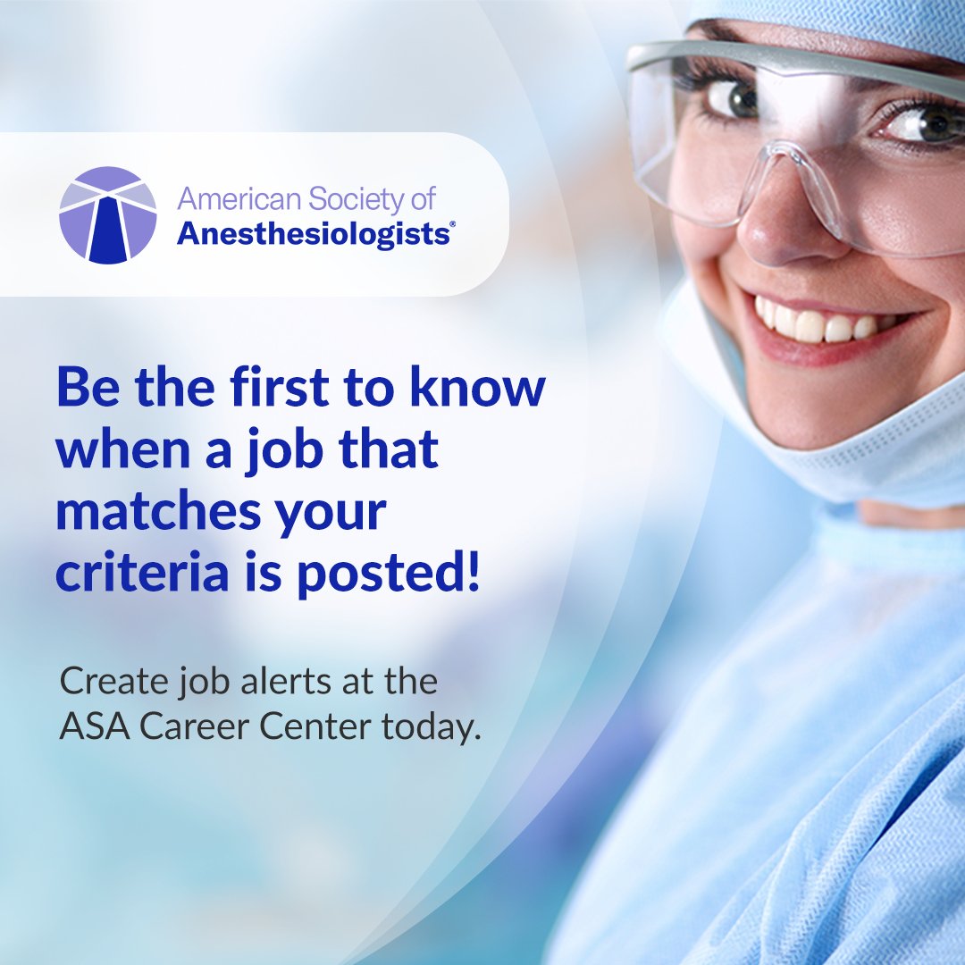 Explore available jobs in #anesthesiology. Whether you’re seeking your first job out of residency or looking for a career change, search from hundreds of available positions on ASA’s Anesthesiology Career Center: ow.ly/Lqvz50Rgk6b #anesthesiologist