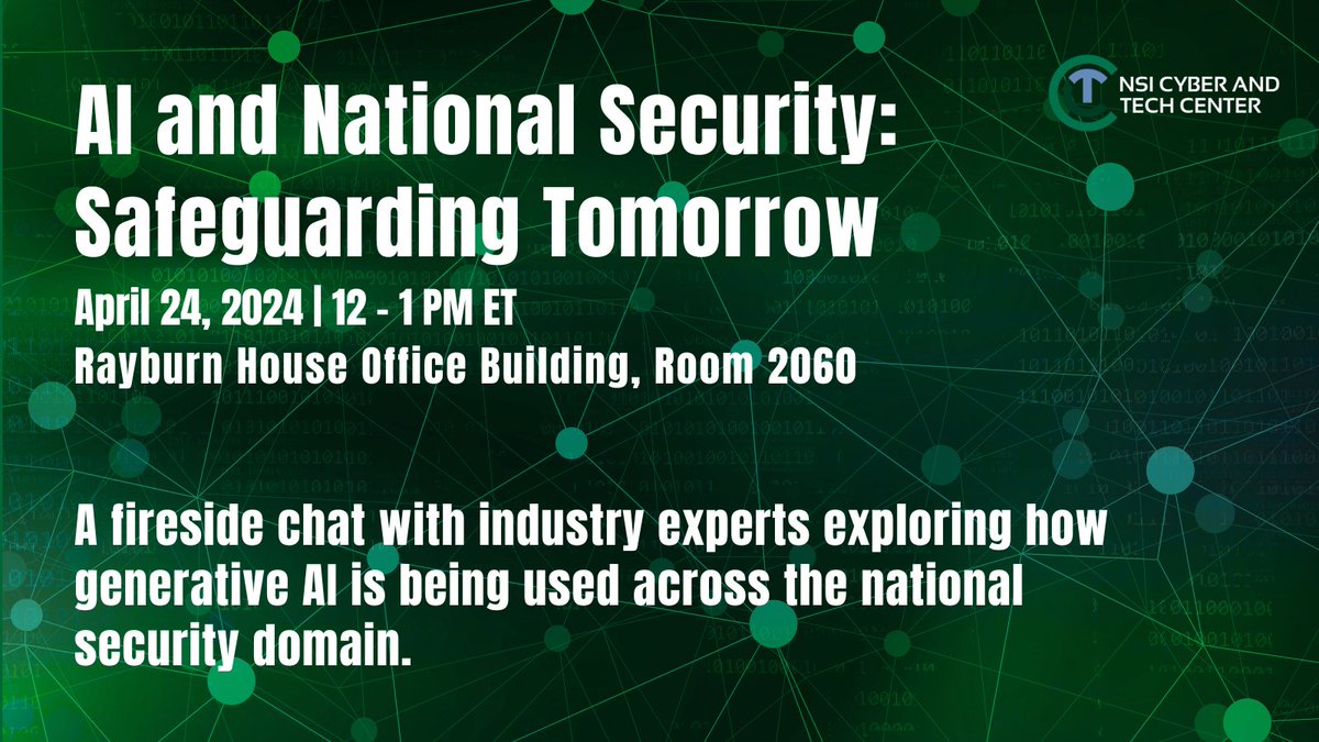 How can the U.S. harness the power of #generativeAI for #nationaldefense? Join NSI CTC for an #event with experts @NatSecMulligan from @OpenAI + Sam Dwyer from @AnthropicAI + @jamil_n_jaffer on the opportunities and challenges of #AI. Register: nationalsecurity.gmu.edu/14996-2/