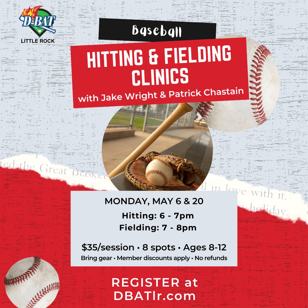 Our baseball hitting & fielding clinics, run by Instructors, Jake Wright and Patrick Chastain, are perfect for those wanting to improve their fundamentals to gain confidence & improve their skills. Only 8 per class, don't wait - DBATlr.com #itswheretheplayersgo
