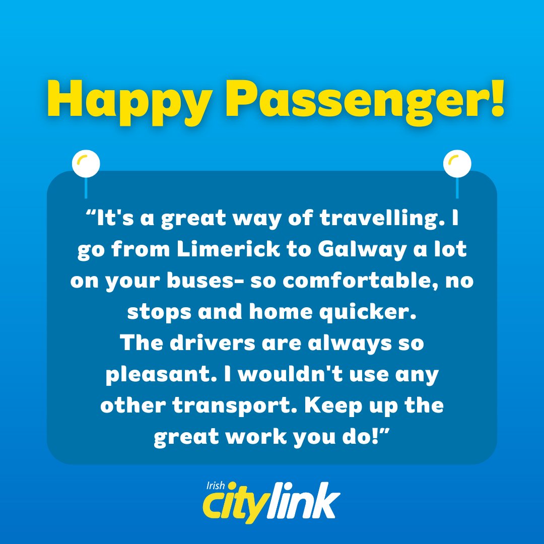 We are thrilled to receive such lovely feedback from one of our valued passengers. It means a lot to us that you chose Irish Citylink for your journey! Have you traveled with us recently? Share your feedback below 👇 #Citylink #TravelExperience #HappyCustomers