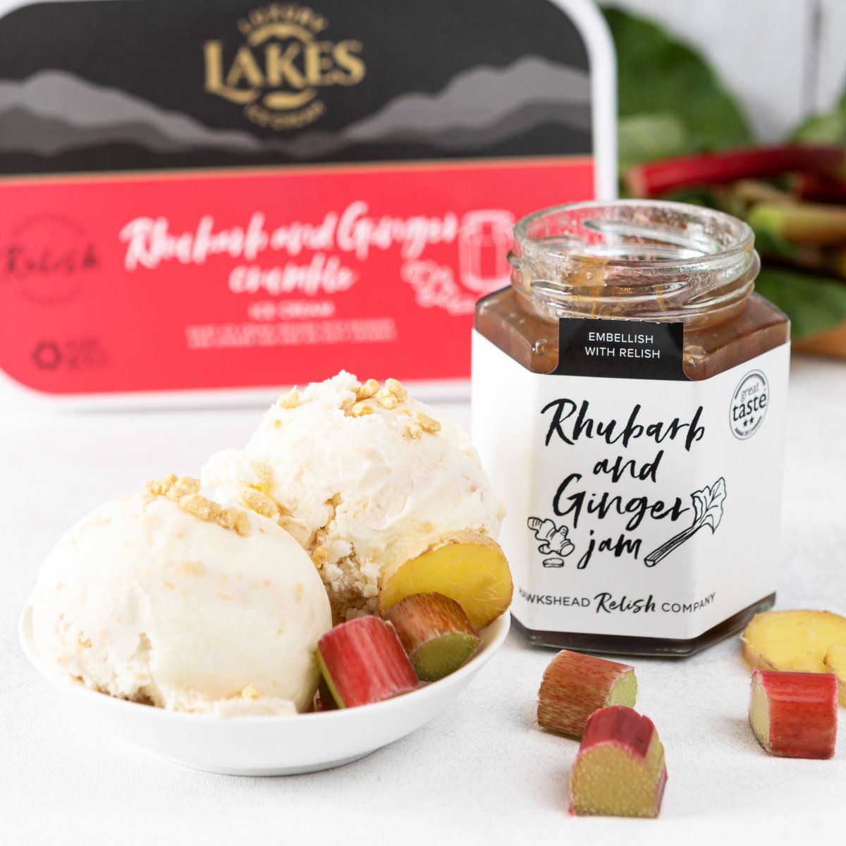 How do we eat our ice cream? With relish! 😋 Our #Rhubarb & Ginger Crumble Ice Cream is a flavour to savour 💛
