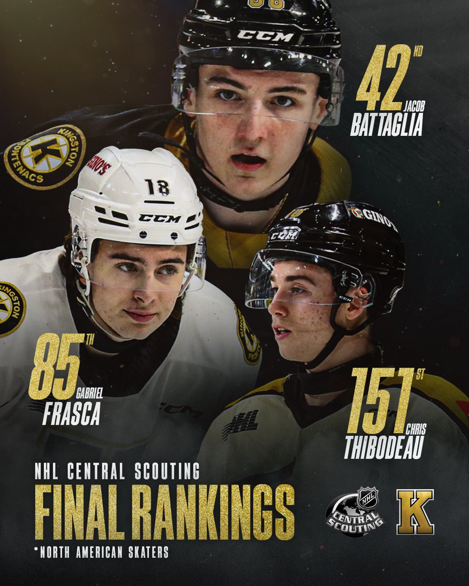 Three members of the Black and Gold are featured on the final @NHLCentralScout rankings ahead of the upcoming #NHLDraft in June! 👀📈 #BearTheK | @OHLHockey