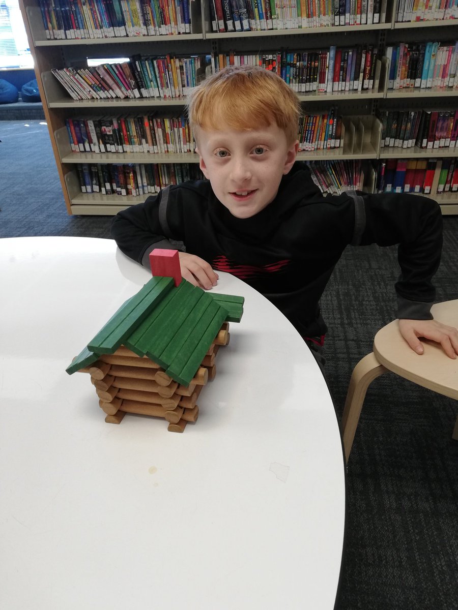 E showed other students how to make a Lincoln log cabin in STEAM today. #makerspace @StMonicaOCSB #MONmoments #ocsbsteam
