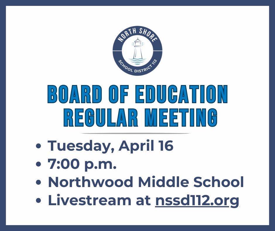 Our next board of education meeting is tonight (Tuesday, 4/16) at 7 p.m. It will be held at Northwood Middle School and you can find a livestream link at nssd112.org. Agenda: meetings.boardbook.org/Public/Agenda/…