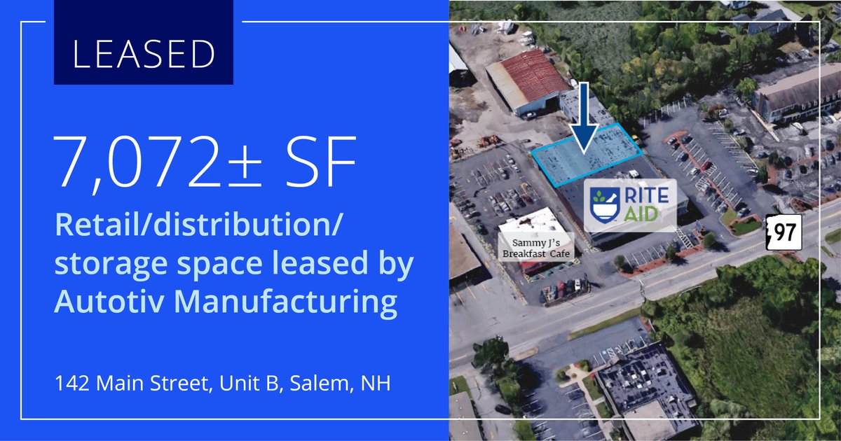 Congrats to Hugo Overdeput on the lease of retail/distribution/storage space at 142 Main Street in #SalemNH to @AutotivMFG!
Full Press Release here: ow.ly/gB7U50RhsQm
#LEASED #MarketLeader #Retail #Industrial