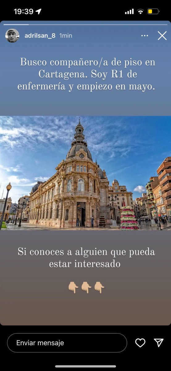 beaatrizpt's tweet photo. Se busca compañero/a de piso en Cartagena. R1 de enfermería. Para empezar en mayo. Instagram: adrilsan_8 https://t.co/QgtyfKNopG