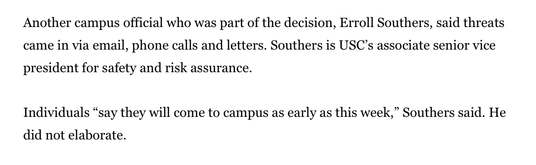 One of the USC officials who decided to censor the school's pro-Palestinian valedictorian is @lapdcommission President Erroll Southers: