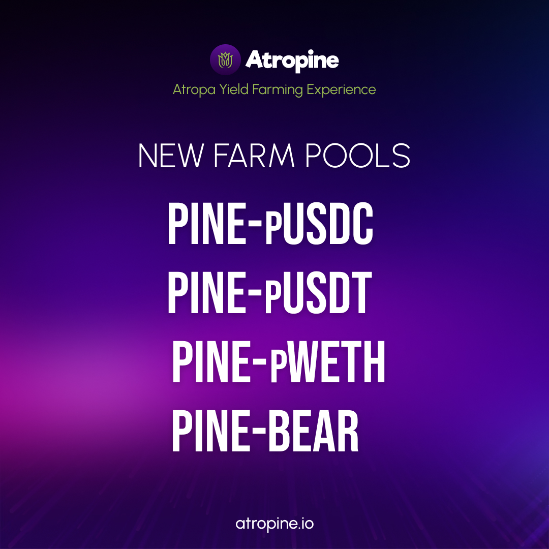 atropinedefi's tweet photo. 📣  Attention Atropine community! 
New Pools, More Rewards!
PINE-pUSDC
PINE-pUSDT
PINE-pWETH
PINE-BEAR
https://t.co/pMdUkbTnS4
Farms and emissions LIVE!
#PLS #PulseChain #YieldFarming https://t.co/qssPQLajxS