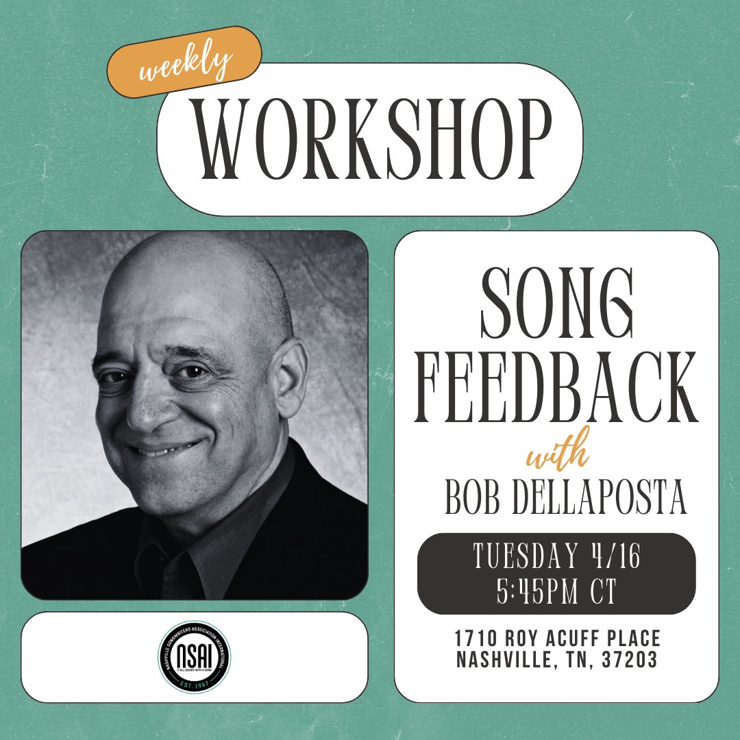 We are looking forward to seeing everyone tonight for Song Feedback with Bob Dellaposta! loom.ly/Q3FCP5E. If you are a member and want to participate, doors open at 5:15pm to start signing up!