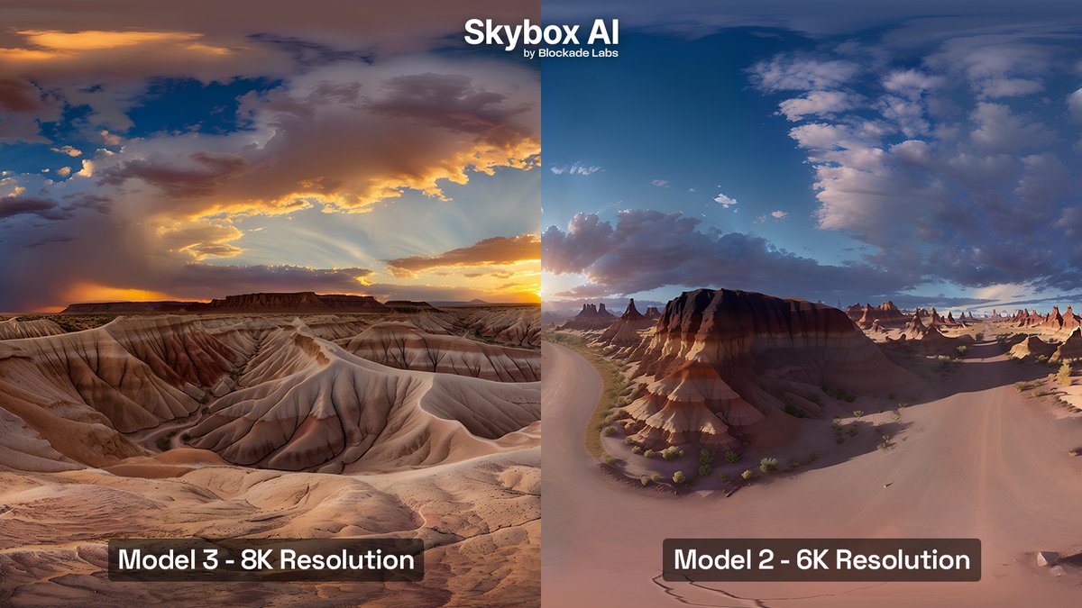 GET READY!

Skybox AI Model 3 is coming APRIL 18th, FREE FOR ALL USERS! 💖

🚀8K resolution (77% increase over Model 2)
🚀Vastly improved prompt adherence
🚀Much more suited to realism & highly detailed results
🚀And more!

See you live in 2 days!

#panorama #360image #genAI #ai