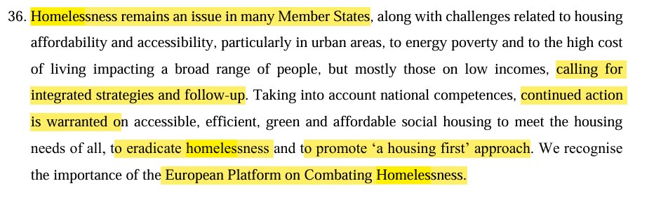 Final txt👇#LaHulpe Declaration on future social 🇪🇺

#Homelessness survived ax of intergov negatiations

25 🇪🇺 MS (not 🇦🇹 &amp; 🇸🇪) + 🇪🇺institutions commit to

🔘Promote homelessness strategies

🔘Stimulate housing solutions for homeless

🔘Scale <a href="/HousingFirst/">HousingFirst</a>

🔘Use EPOCH as vehicle
