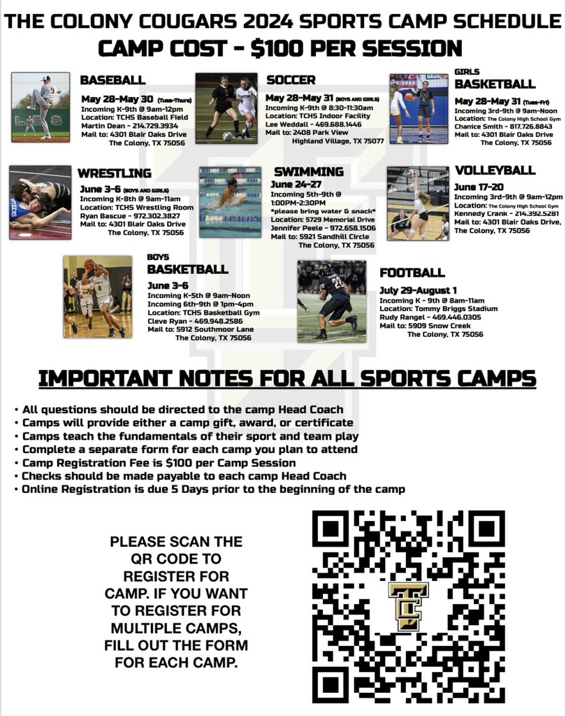 Registration is open for TC Sports Summer Camps!! docs.google.com/forms/d/e/1FAI…