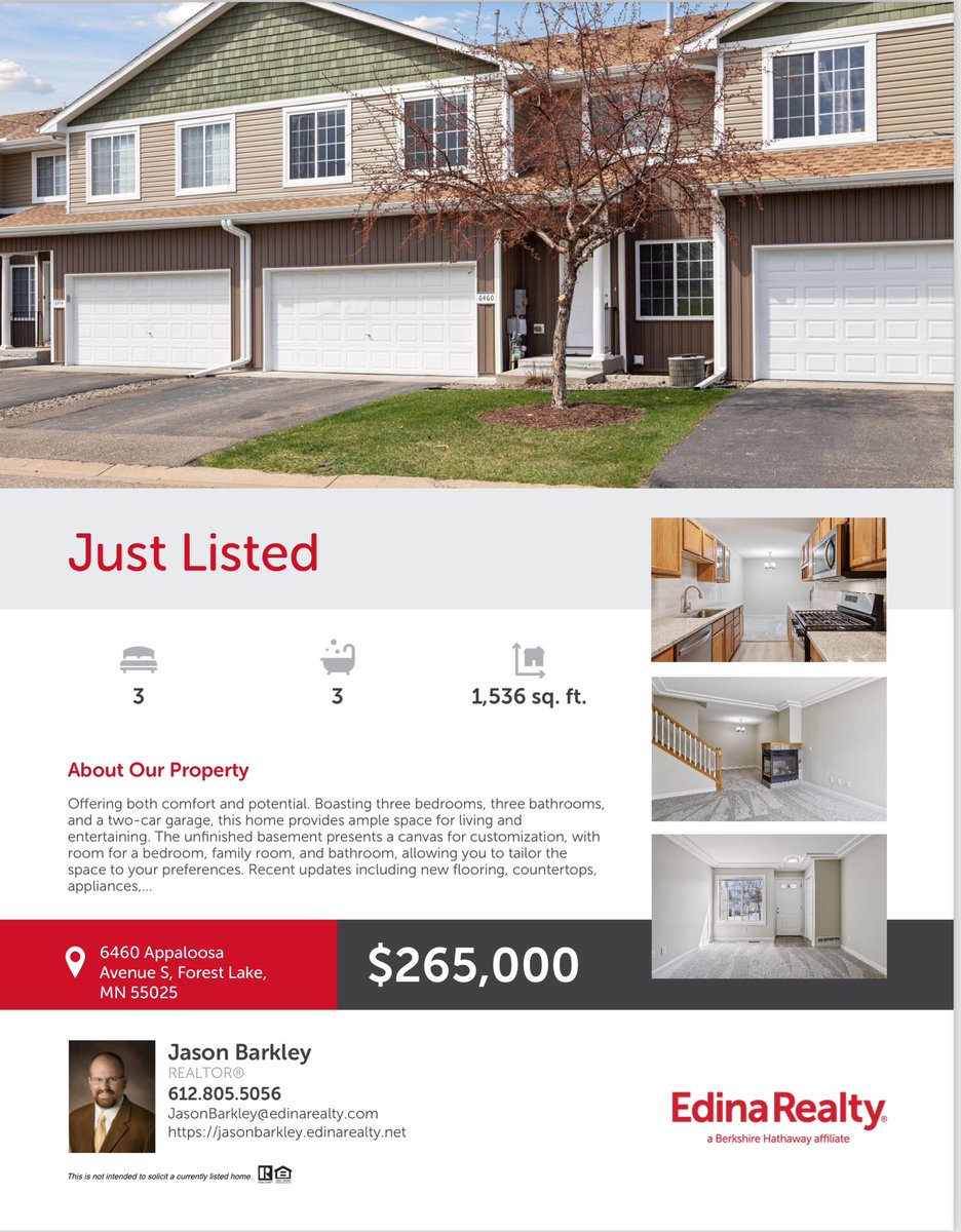 Jason_Barkley's tweet photo. #justlisted #forestlake 3 bedroom 3 bathe 2 car. Unfinished lower level. Offering both comfort and potential. Boasting three bedrooms, three bathrooms, and a two-car garage, this home provides ample space for living and entertaining. The unfinished basement presents a canvas for customization, with room for a bedroom, family room, and bathroom, allowing you to tailor the space to your preferences. Recent updates including new flooring, countertops, appliances, paint, lighting fixtures, as well as the basement, add a fresh and modern touch to the home. Located in a sought-after area, residents enjoy convenient access to schools, parks, and more. Don't miss the opportunity to make this meticulously updated home your own. #thebarkleys #edinarealty
 
Home Details:
https://t.co/9KSuqn4ydk
 
More Photos:
https://t.co/wo8rlKERUB