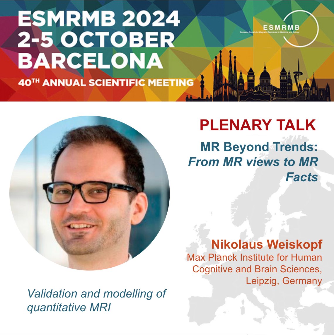 Here is another reason to submit an abstract and attend #ESMRMB2024!

⭐Plenary Talk⭐

'Validation and modelling of quantitative MRI'

📢 by Nikolaus Weiskopf from @MPI_CBS

➡️ Focus Topic: MR Beyond Trends
▶️ Plenary Session: From MR views to MR facts

#ESMRMB #MRI #biomarkers