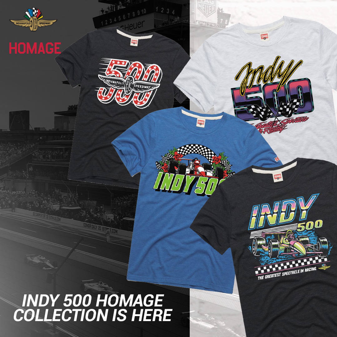 Paying homage to the #Indy500 with some epic merch 👀 Our @HOMAGE line featuring vintage-inspired t-shirts for 'The Greatest Spectacle in Racing' is available NOW! Grab your fav today! 🛍️ >>> tinyurl.com/4wad6wam #INDYCAR | #IsItMayYet?