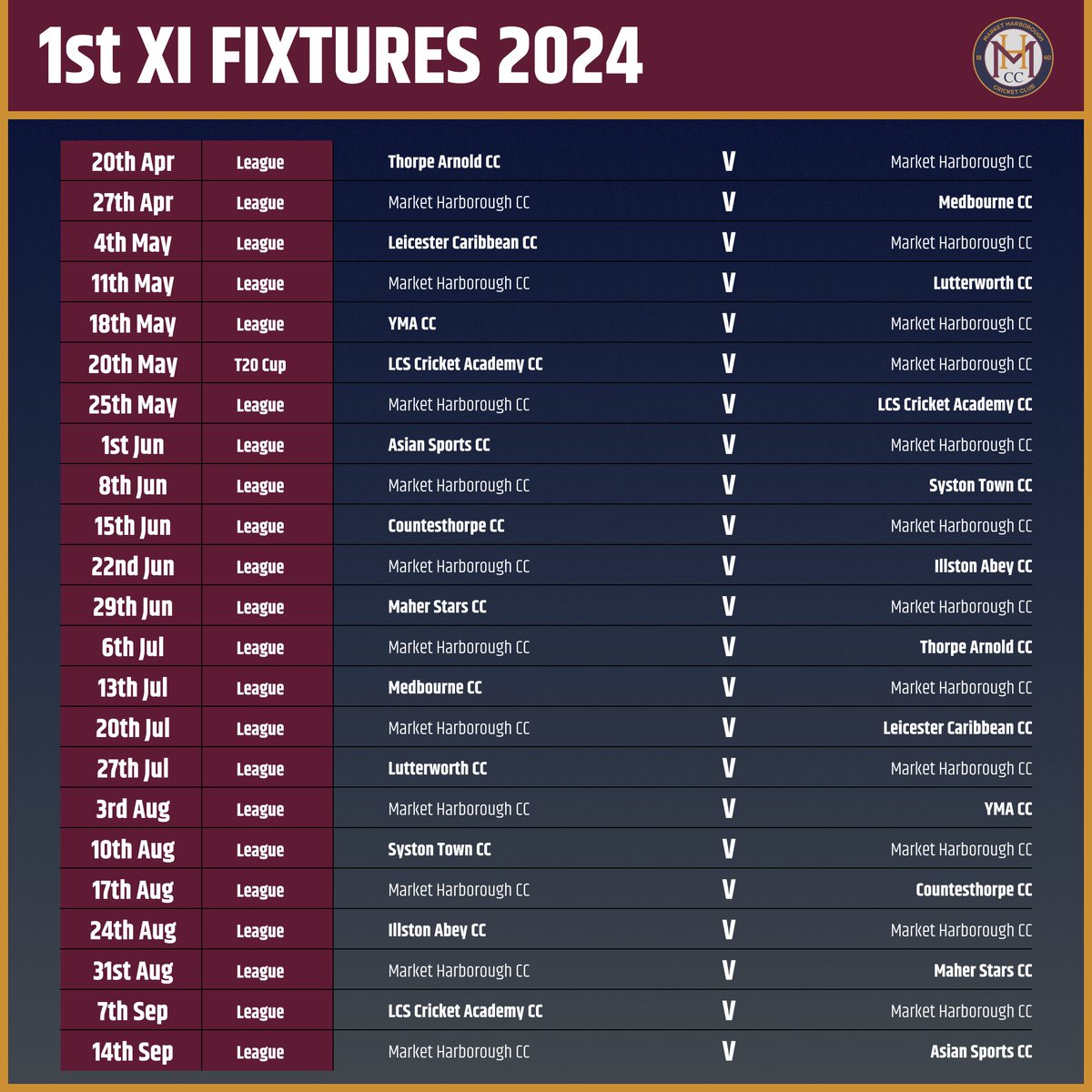 1XI fixtures for the 2024 season campaign  ahead! #cricket #ecb #marketharborough #playcricket