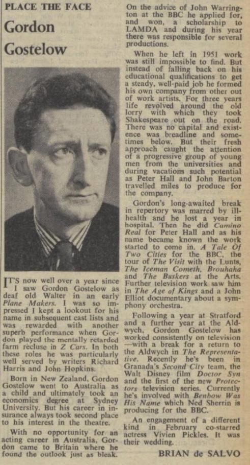 Place The Face - Gordon Gostelow. The Stage and Television Today (16th April 1964).