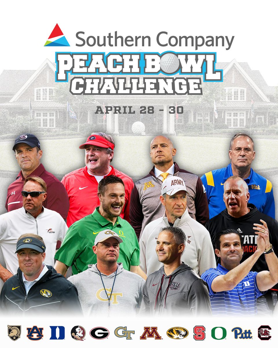 From the turf to the green 🏈➡️⛳️ Later this month, 2️⃣3️⃣ current and former head coaches are set to tee off in the Southern Company Peach Bowl Challenge for a share of the $300,000 charity purse 🏌️‍♂️ 🔗: bit.ly/3VWmaXF