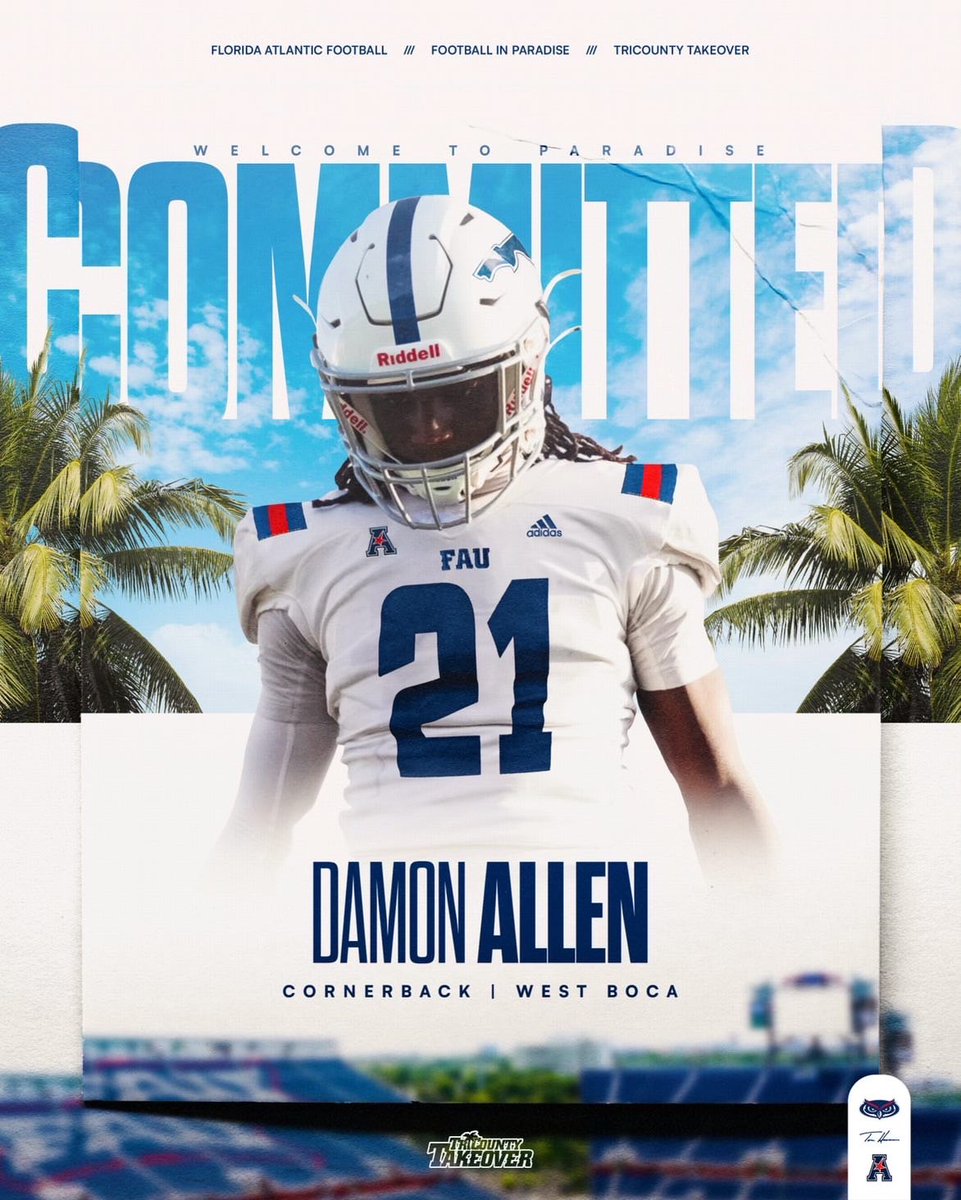 West Boca (FL) 25’ CB @DamonAllen07 commits to Florida Atlantic University.