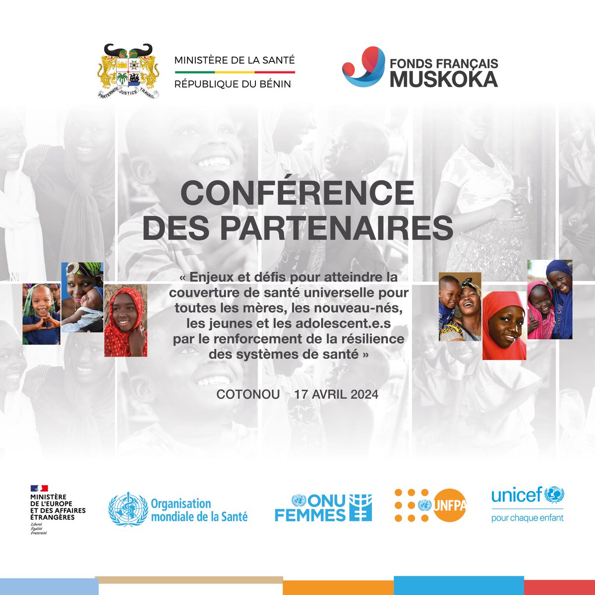 Cotonou will host on 17 April 2024, a high-level conference for universal health coverage for all mothers, newborns, youth, and adolescents on health system resilience. Follow the event via the @ffmuskoka and join us in advancing health for all. #CoPMuskoka #FrenchMuskokaFund