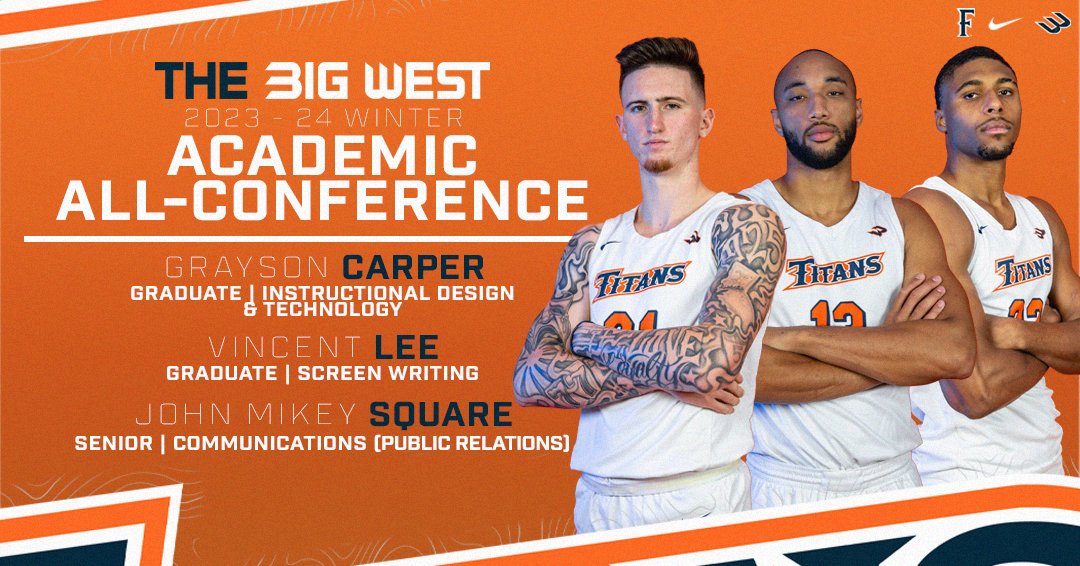 FullertonMBB's tweet photo. Congrats to our three guys placed on the 2023-24 Big West Winter All-Academic Team!

#DevelopU | #TusksUp https://t.co/v616kZh5h8