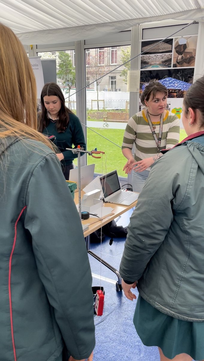 Celebrations are well underway here at @tcddublin for 300 years of physics! Students from @LoretoAbbey_ joined us today to explore and have fun with Newtonian mechanics. Join us between 12-1 and 3-5 until Thursday! @IOP_Ireland @TCD_physics #Physics300