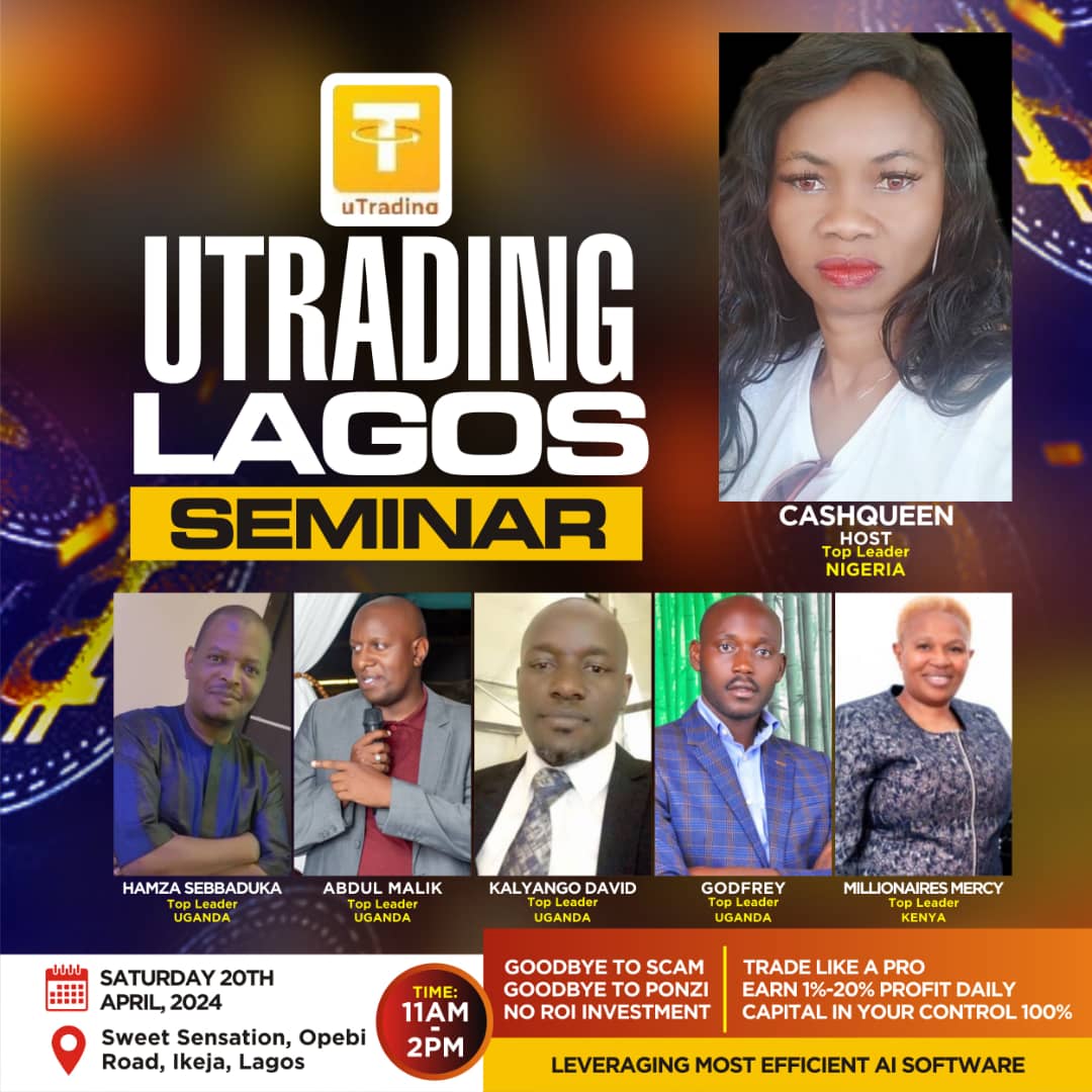 ALL FLIGHTS HEADING TO NIGERIA !!!✈️✈️✈️✈️✈️✈️

LADIES AND GENTLEMEN YOU'RE INVITED TO  UTRADING MEGA SEMINAR THIS SATURDAY 20TH APRIL IN LAGOS .......10 STATES TOUR!!!

UTrading to the World!!!

utrading.io/ref/CQDLYK

Whatsapp for reservation: 0803 350 0323 

*CashQueen