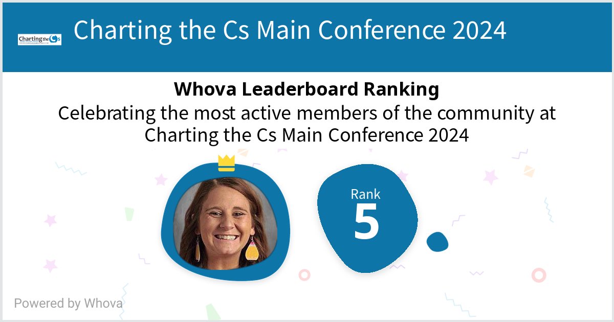 I ranked #5 on the Whova leaderboard at Charting the Cs Main Conference 2024! #ChartingtheCs - via #Whova event app