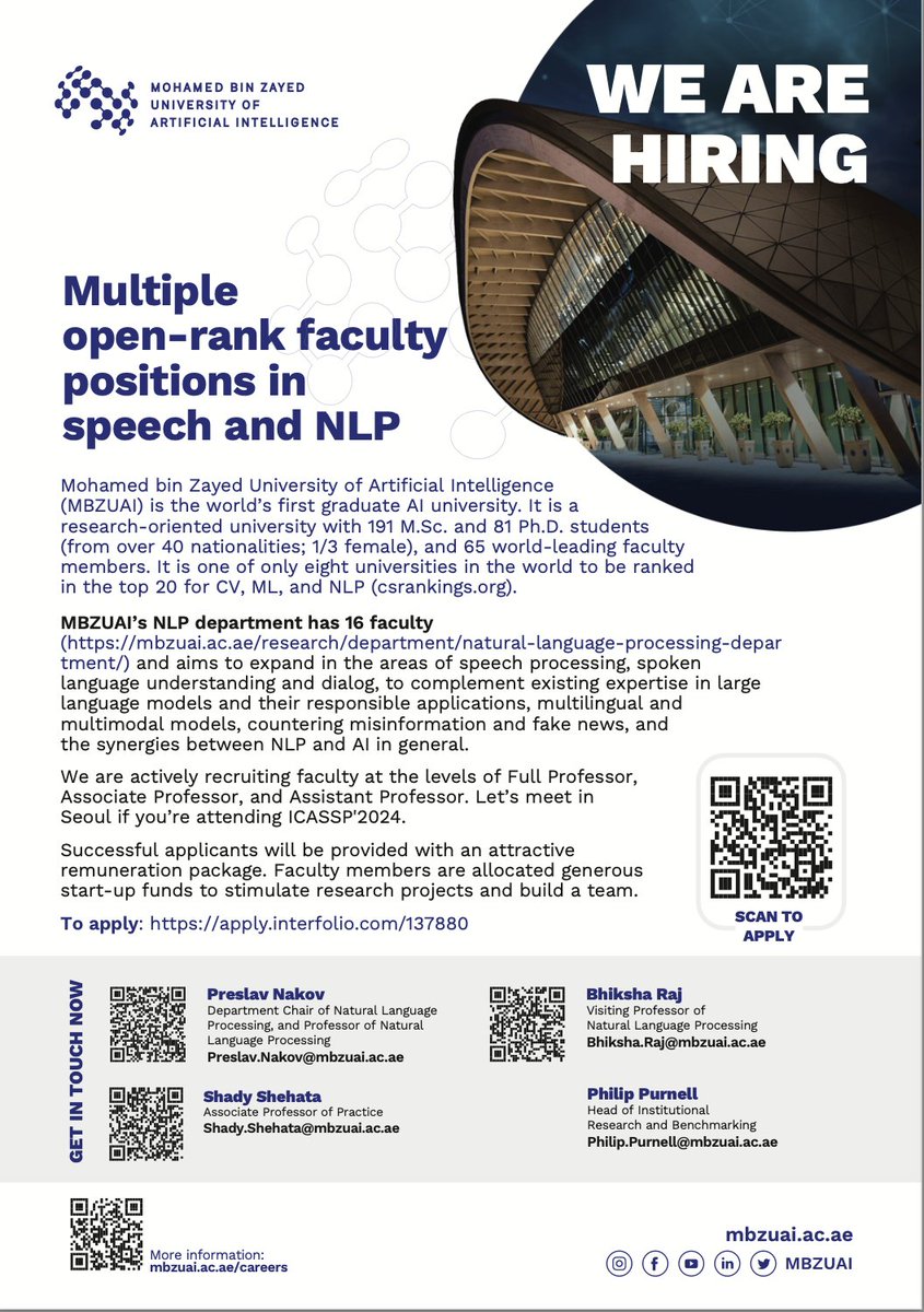Multiple open-rank faculty positions in speech and NLP (see us at ICASSP'2024 on Seoul). #ICASSP2024 #ICASSP #NLProc