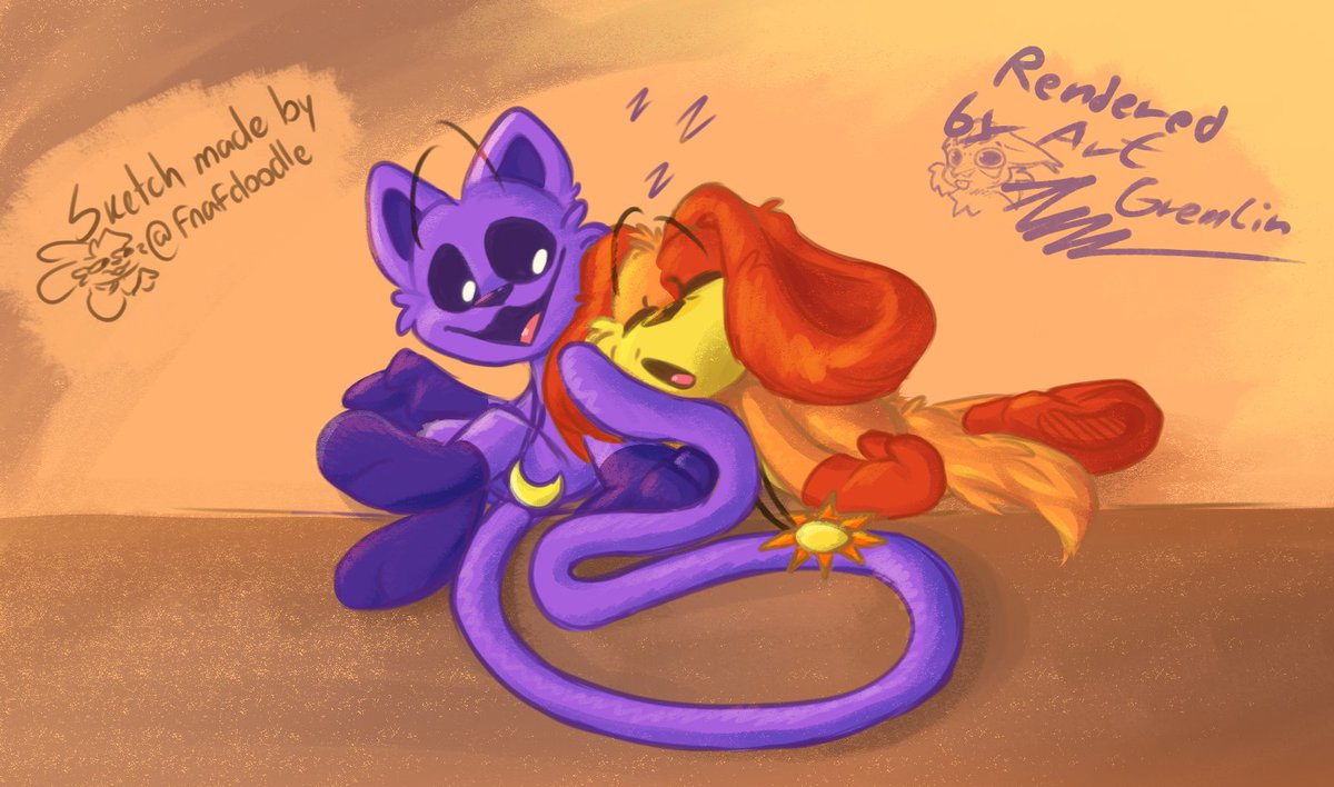 fnafdoodle's tweet image. Would you be able to fall asleep on his tail?
Collab between me (sketch) and @Art_Gremlin_Tim (render) AAA thank you so much for doing it with me!! I had so much fun! 💜🧡⭐️
#PoppyPlaytimeChapter3 #PoppyChapter3 #PoppyPlaytimefanart #dogday #catnap