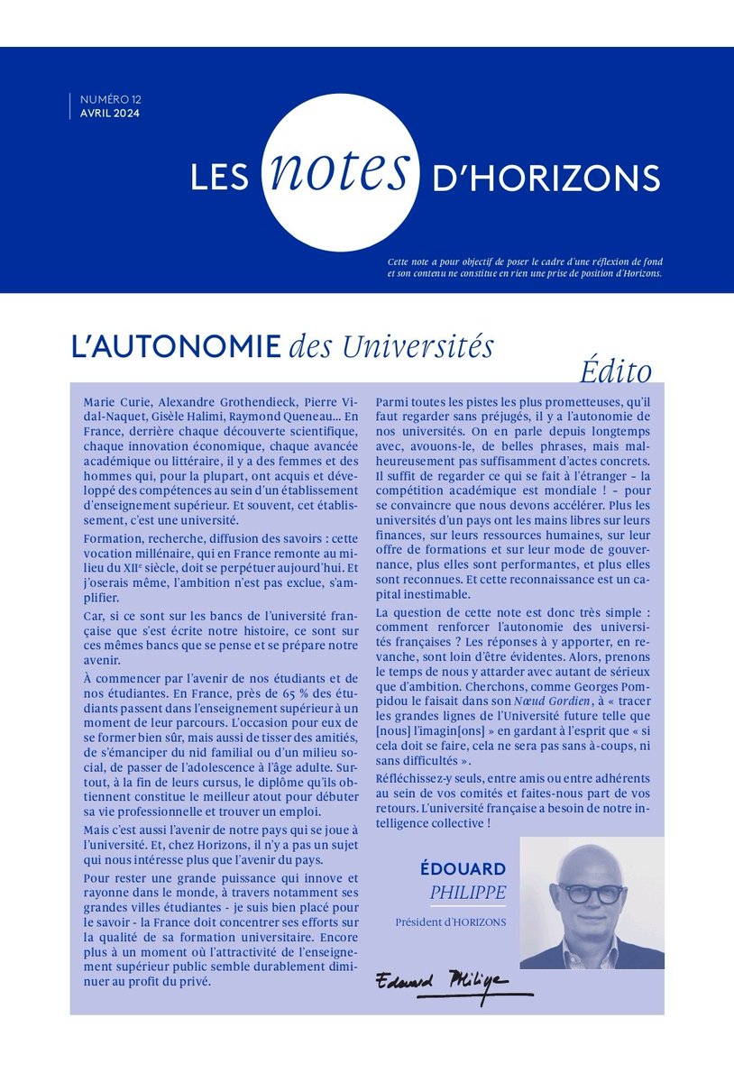 🔵⚪ Moment lecture 🥸
 Les Notes d'@HorizonsLeParti nouvelle édition ! 

Une vraie réflexion de fond sur l'amélioration des formations et l'#autonomie des #universités. 

Pour la retrouver, rendez-vous sur le site ⤵️
horizonsleparti.fr