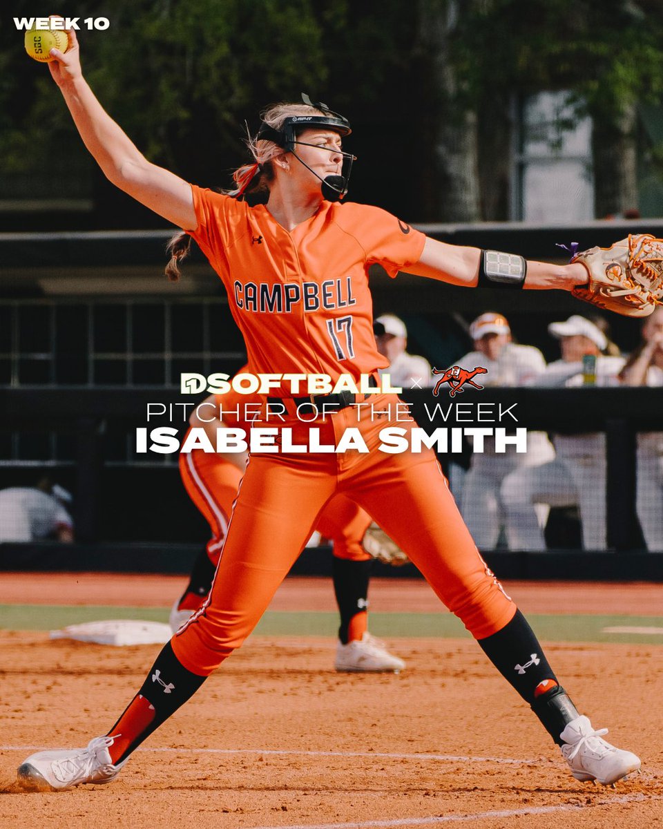 Pitcher of the Week: Isabella Smith, Campbell Smith finished the week 3-0, also adding a pair of wins over College of Charleston in a weekend conference series. @isabellajay17 x @GoCamelsSB 🔗 d1sb.co/4aUv3oF