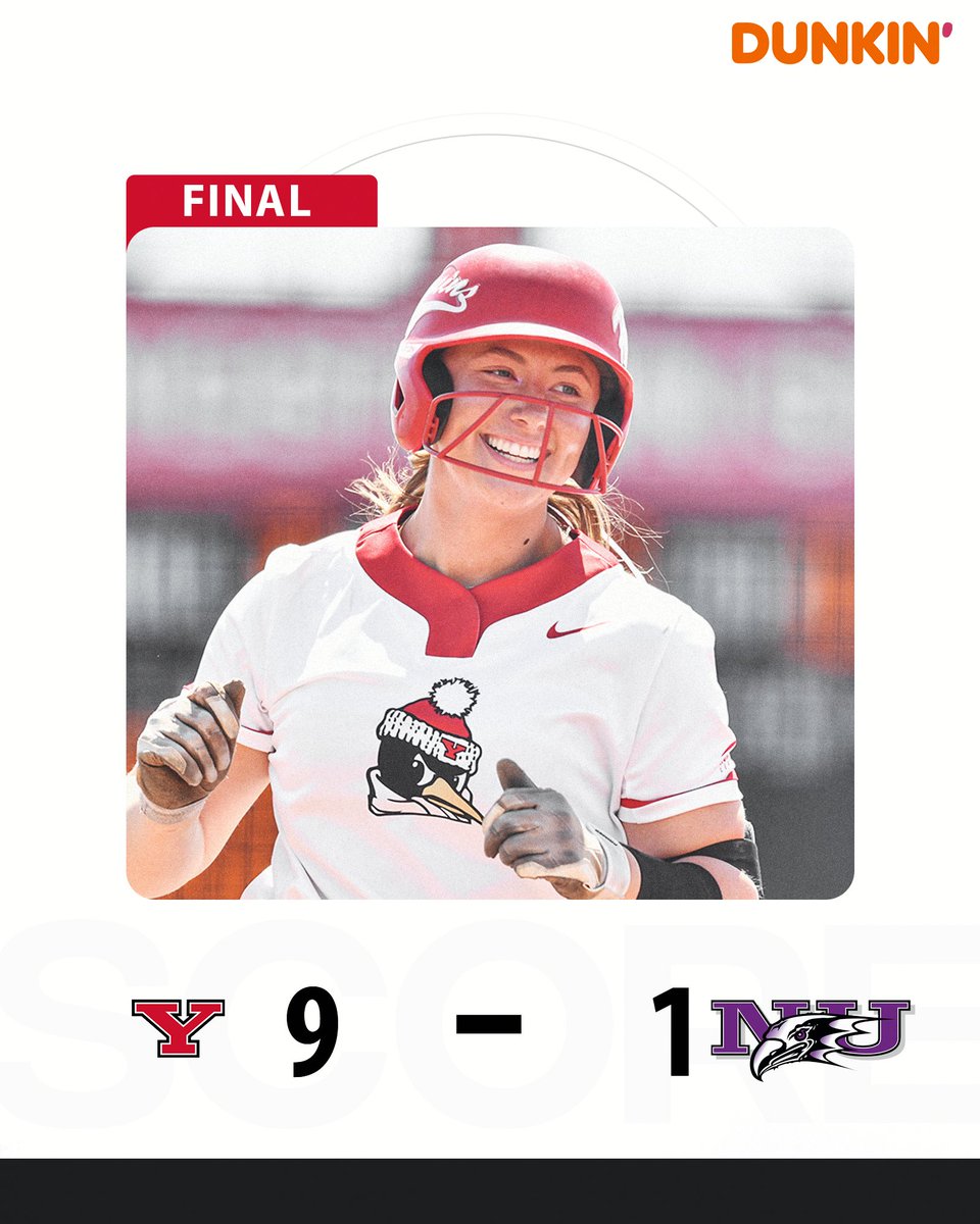 PENGUINS WWWWIN!!

YSU 9, Niagara 1

Kennedy Dean went 2-for-3 with 5 RBIs and two home runs, including a grand slam.

Sara Fessler, Jillian Jakse, and Elyssa Imler also had two hits each.

Sophie Howell earned her 17th win.

#GoGuins