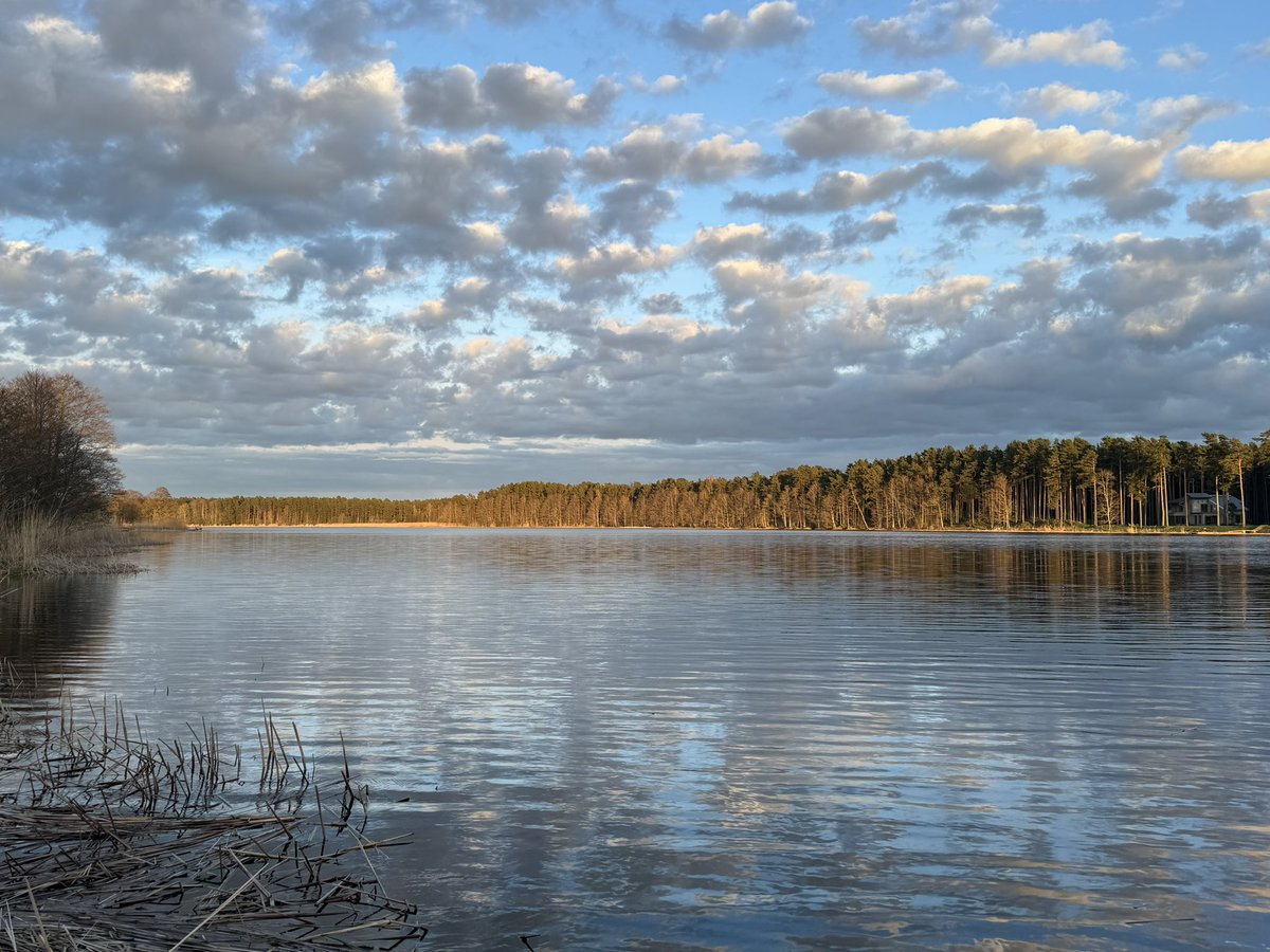 this evening by the river with sun, moon, clouds and birds