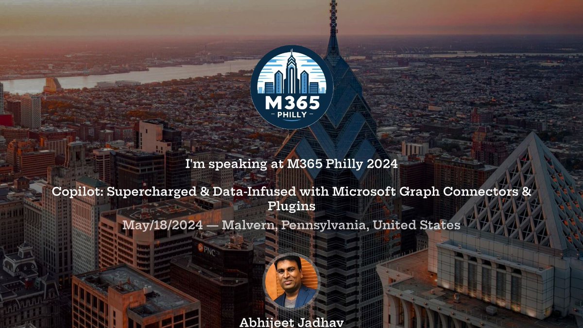 @jadhav_jeet will be speaking at #M365Philly on Sat, May 18th! Register ( buff.ly/3wq9SMr ) to attend this free event!  #CommunityDays #MicrosoftCopilot #CommunityLuv #M365Community