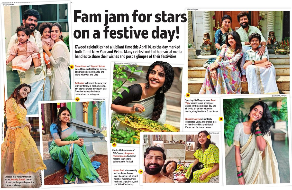 Fam jam for stars on a festive day 

#Nayanthara #VigneshShivan #VigneshShivN 
#KeerthySuresh #Aathmika #Anupama #AnupamaParameswaran #ArunVijay #AmalaPaul #Nimisha #NimishaSajayan #Family #Vishu #TamilNewYear