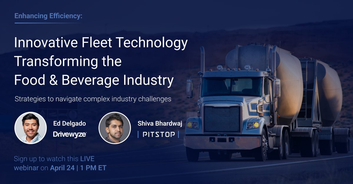 Join Pitstop & @Drivewyze's webinar to learn which innovative #fleet technologies are available in the #foodandbeverage industry that are driving the most cost savings and how to optimize your operations to maximize efficiencies, safety, and reliability. 
hubs.la/Q02t2PTC0