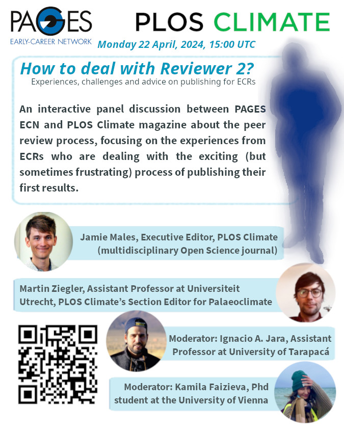 PAGES Early-Career Network (@pages_ecn) on Twitter photo Another paper lost in the academic black hole?
We are happy to announce our first collaborative panel discusion with <a href="/PLOSClimate/">PLOS Climate</a> on Monday April 22.
"How to deal with Reviewer 2: Experiences, challenges and advice on publishing for ECRs"
3 pm UTC
8:00 am US WC
8:30 pm India Another paper lost in the academic black hole?
We are happy to announce our first collaborative panel discusion with <a href="/PLOSClimate/">PLOS Climate</a> on Monday April 22.
"How to deal with Reviewer 2: Experiences, challenges and advice on publishing for ECRs"
3 pm UTC
8:00 am US WC
8:30 pm India