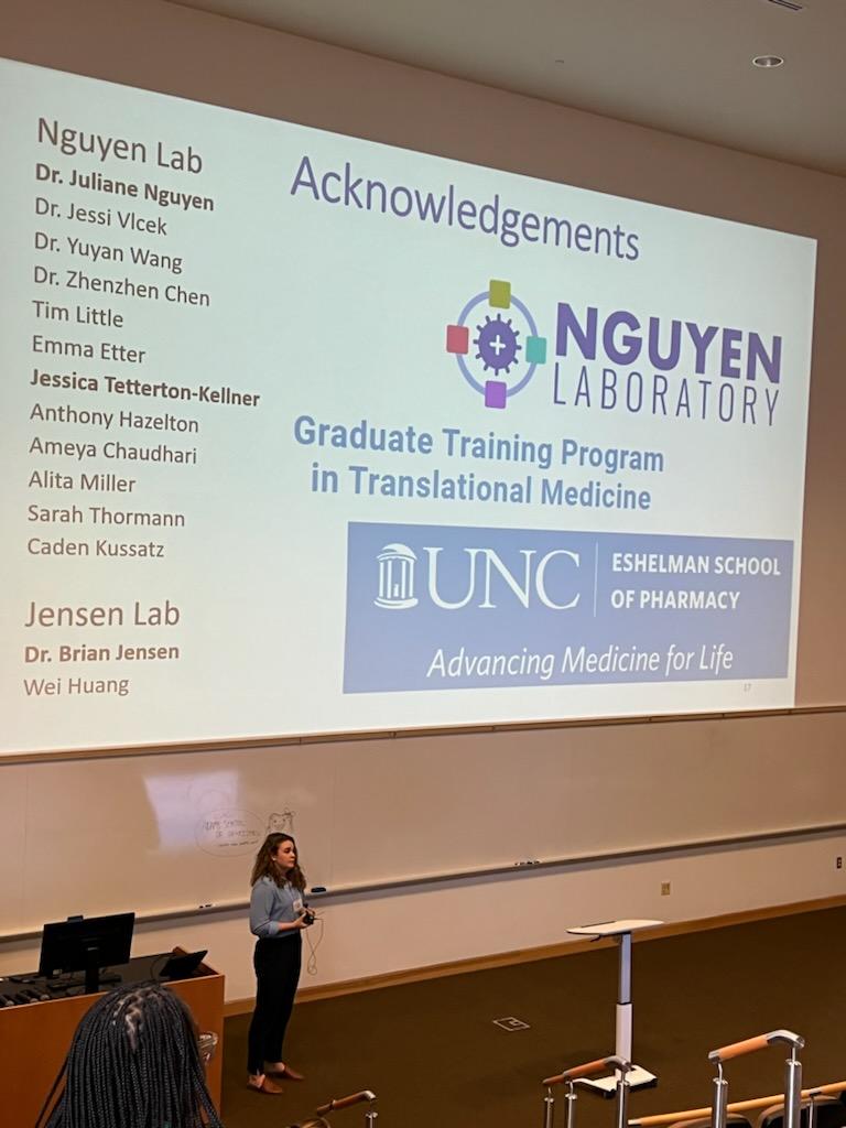 JulieNguyenLab's tweet photo. My PhD student @j_kellner22 presenting her work on developing therapeutics to treat chemotherapy-induced cardiotoxicity at the T32 Translational Medicine Symposium! @DPMP_UNC https://t.co/wXbfZe7kTw