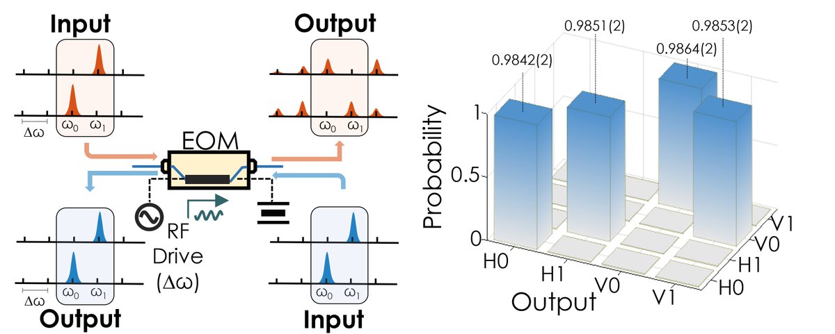 LuHsuanHao's tweet photo. Have been thinking for a long time how to design a high-fidelity CNOT gate between polarization and frequency, and finally figured out a (not very fancy, but quite straightfoward) way which combines electro-optic modulation and Sagnac loop configuration. https://t.co/98x100Vzea https://t.co/BpU68T36fZ