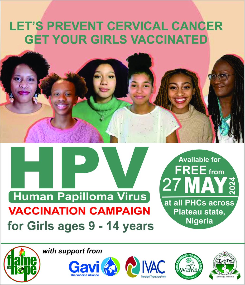 Let's prevent Cervical Cancer by getting our girls vaccinated. <a href="/Udoh_MH/">Udoh Mary</a> 

#SupportHPVvaccine
#HPVvaccineNG 
#SupportImmunization 
#HPVvaccine 
#VaccinesWork 
#NphcdaNG 
#HPV