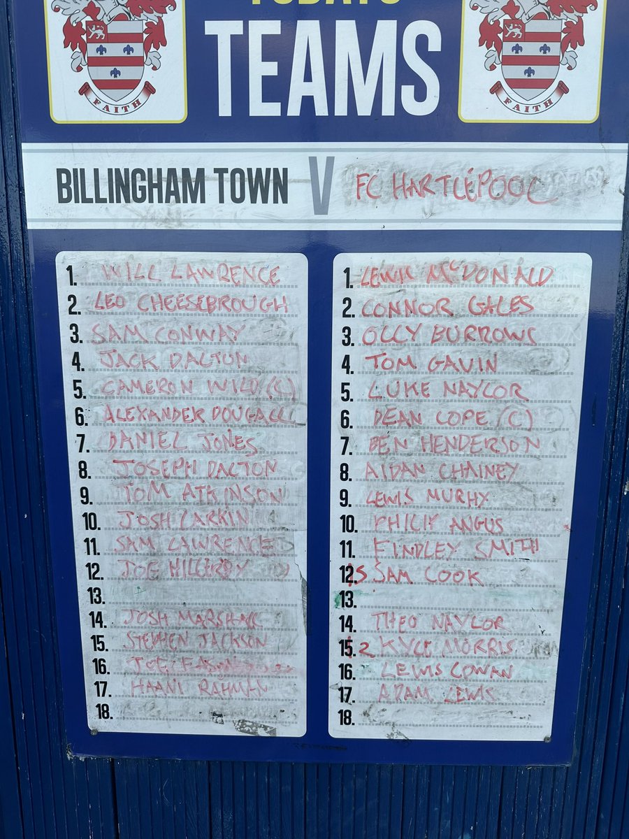 Heres how the teams line up for tonights Northern League division 2 game - Fc vs Yarm