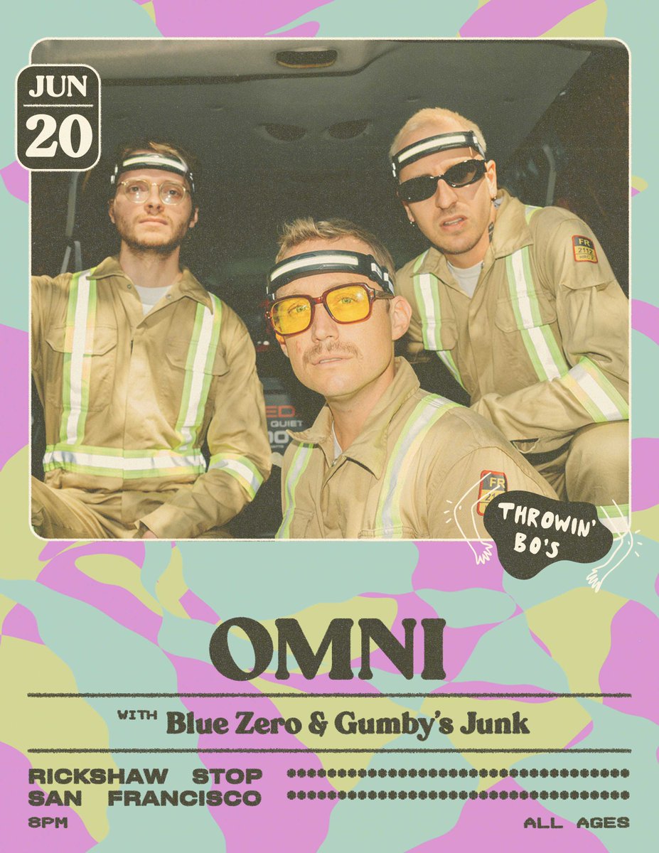 Hey, guess what?! Dope locals BLUE ZERO and GUMBY’S JUNK are joining Atlanta post-punks OMNI at our Throwin’ Bo’s showcase on June 20! 😮😍 Tix are already onsale! 💃🏽🕺🏻 wl.seetickets.us/event/omni/589… @omniatl