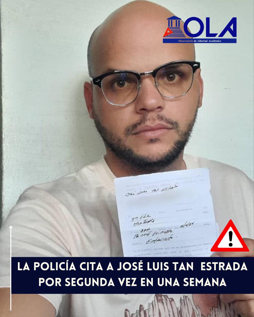 #Denuncia ⚠️ 📢A las 2:00 pm de este martes, el #periodistaindependiente José Luis Tan Estrada deberá comparecer ante la 3ra estación de la Policía Nacional Revolucionaria (PNR) de Camagüey. Es la segunda 'entrevista' a la que el joven se somete en menos de una semana. Abrimos 🧵