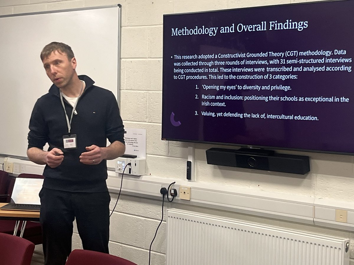 thegalwegian's tweet photo. The super @GregHarrisPhD presenting his findings about teachers’ perceptions of privilege &amp; intercultural education @IrishResearch #PGRS2024 @edtechne https://t.co/dVrSpoSDcj