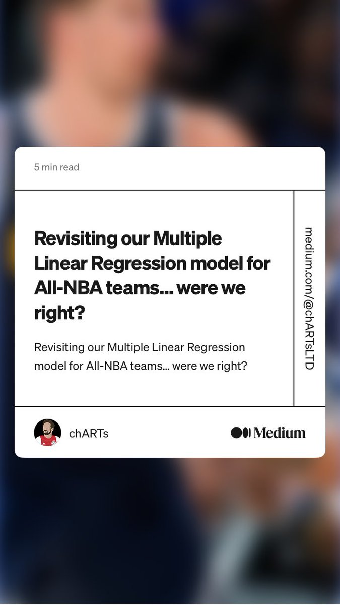 “Revisiting our Multiple Linear Regression model for All-NBA teams… were we right?” by chARTs medium.com/@chARTsLTD/rev…