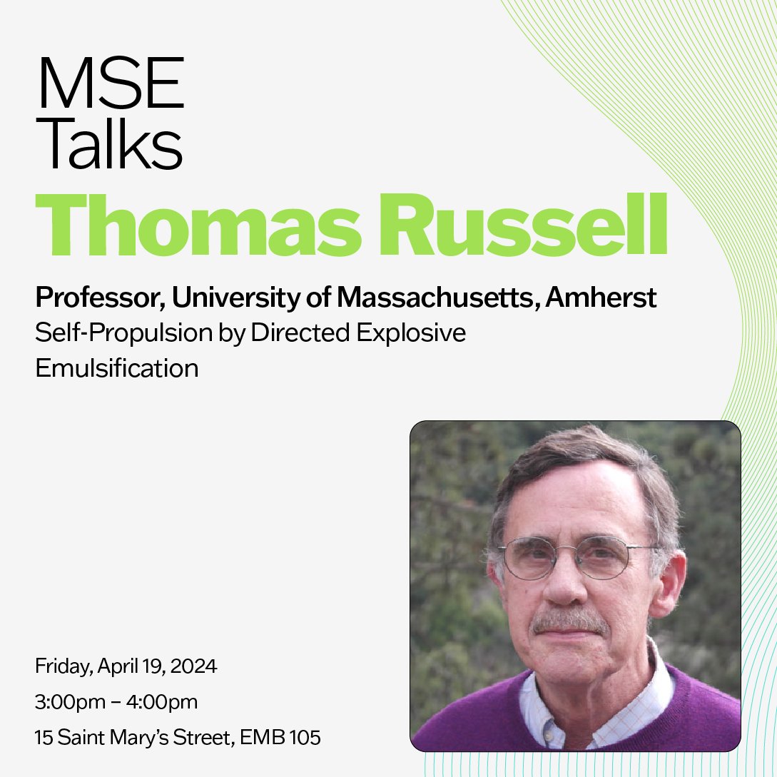 This Friday, Dr. Thomas Russell will give his MSE Talk in room EMB 105! Join us there!