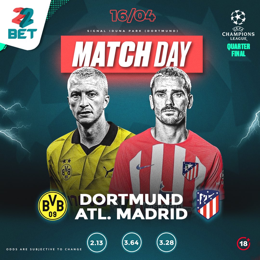 MatchDay Dortmund Vs Atletico Madrid ✅Ov25 Register and Join bit.ly/22BetJafuliza #Bestodds